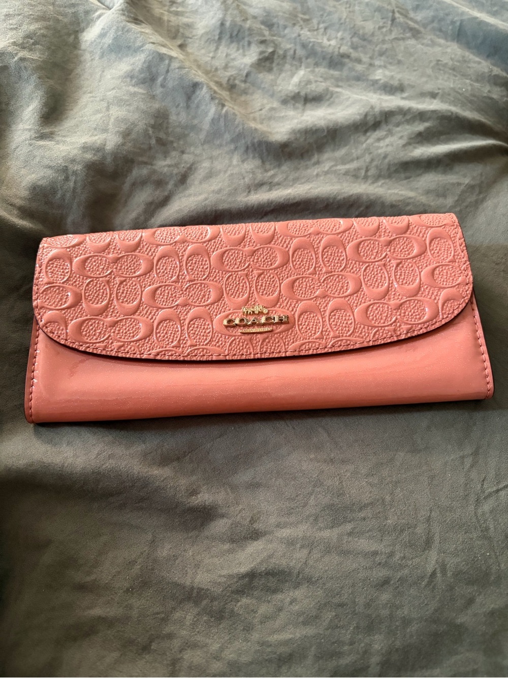 Coach Pink Signature Embossed Flap Continental Wallet
